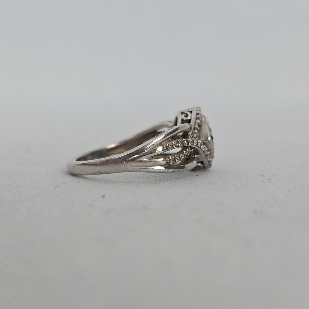 Sterling Silver Gemstone & CZ Accent Cluster Ring — Infinity Split Shank Size 7