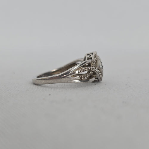 Sterling Silver Sapphire & Diamond Accent Cluster Ring — Infinity Split Shank Size 7