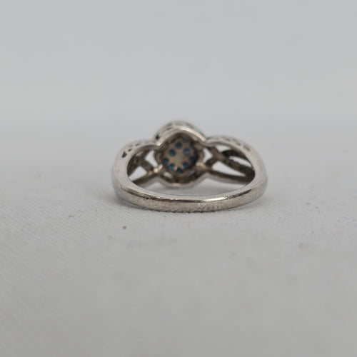Sterling Silver Sapphire & Diamond Accent Cluster Ring — Infinity Split Shank Size 7