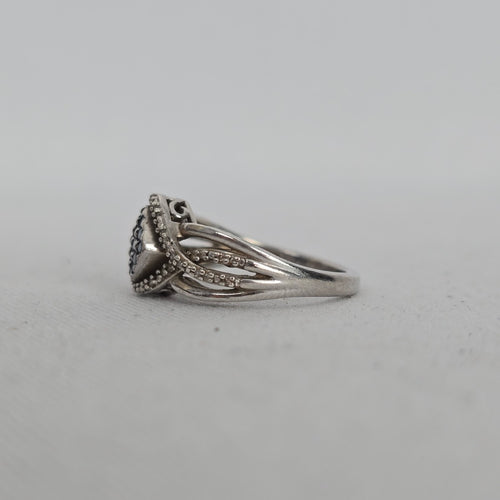 Sterling Silver Sapphire & Diamond Accent Cluster Ring — Infinity Split Shank Size 7