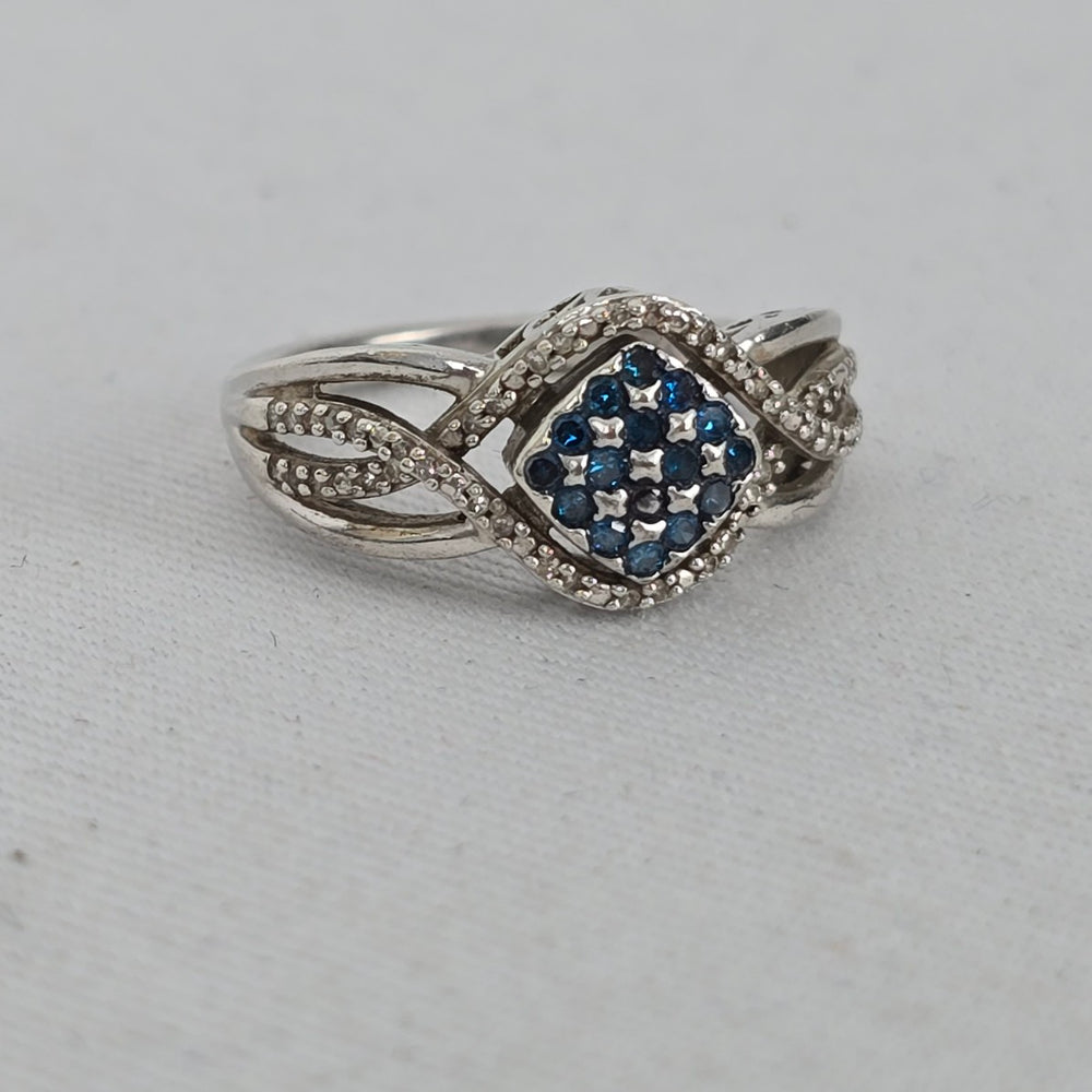 Sterling Silver Gemstone & CZ Accent Cluster Ring — Infinity Split Shank Size 7