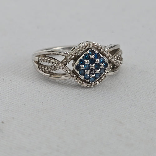 Sterling Silver Sapphire & Diamond Accent Cluster Ring — Infinity Split Shank Size 7