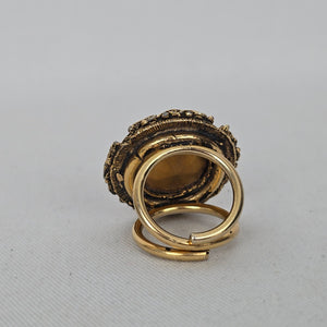 Gold-Tone Red Faceted Crystal Statement Cocktail Ring - Size 4.5