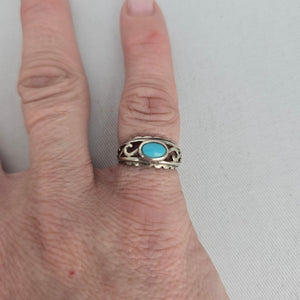 925 Sterling Silver Turquoise Southwest Scrollwork Ring - Size 5