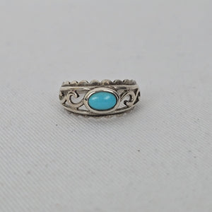 925 Sterling Silver Turquoise Southwest Scrollwork Ring - Size 5