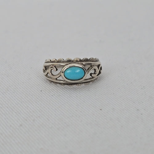 925 Sterling Silver Turquoise Southwest Scrollwork Ring - Size 5