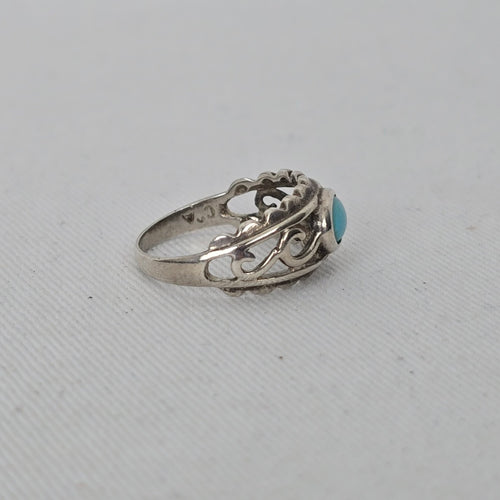 925 Sterling Silver Turquoise Southwest Scrollwork Ring - Size 5