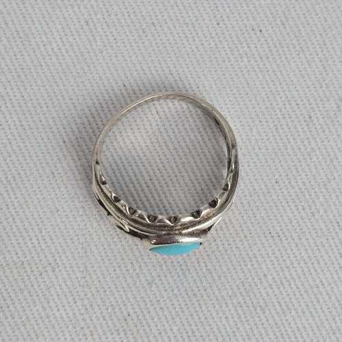 925 Sterling Silver Turquoise Southwest Scrollwork Ring - Size 5