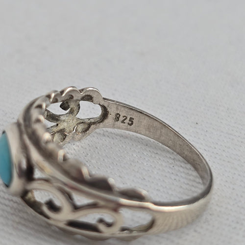 925 Sterling Silver Turquoise Southwest Scrollwork Ring - Size 5