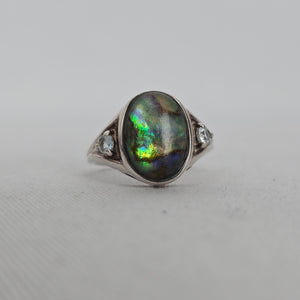 Avon 925 Sterling Silver Abalone Shell & Clear Stone Ring - Size 9