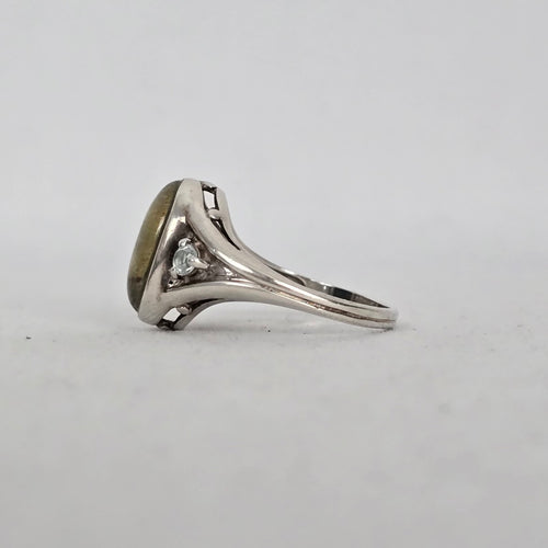 Avon 925 Sterling Silver Abalone Shell & Clear Stone Ring - Size 9