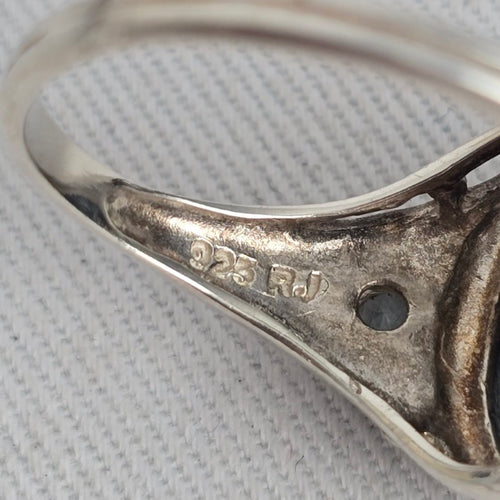 Avon 925 Sterling Silver Abalone Shell & Clear Stone Ring - Size 9