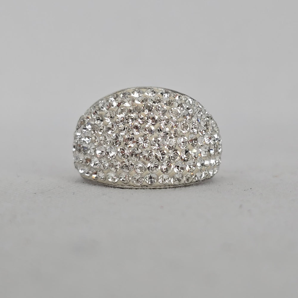 Vintage Sterling Silver Clear Pavé Crystal Dome Cocktail Ring Size 7 Stamped 925 AU