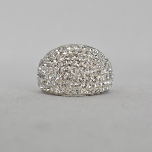 Vintage Sterling Silver Clear Pavé Crystal Dome Cocktail Ring Size 7 Stamped 925 AU