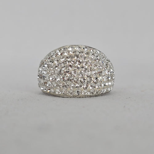 Vintage Sterling Silver Clear Pavé Crystal Dome Cocktail Ring Size 7 Stamped 925 AU