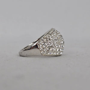 Vintage Sterling Silver Clear Pavé Crystal Dome Cocktail Ring Size 7 Stamped 925 AU