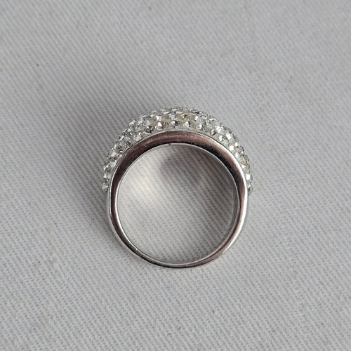 Vintage Sterling Silver Clear Pavé Crystal Dome Cocktail Ring Size 7 Stamped 925 AU