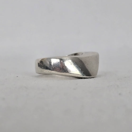 Vintage Mexican 925 Sterling Silver Modernist Wide Band Ring - Size 7