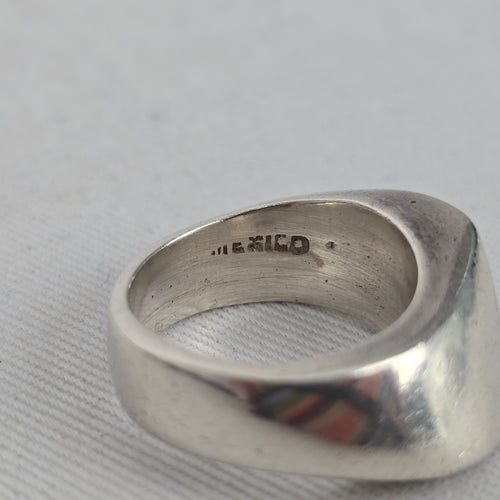 Vintage Mexican 925 Sterling Silver Modernist Wide Band Ring - Size 7