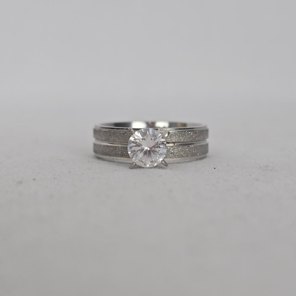 Silver-Tone Round Clear Crystal Solitaire Ring - Size 9.5