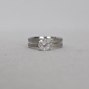 Silver-Tone Round Clear Crystal Solitaire Ring - Size 9.5