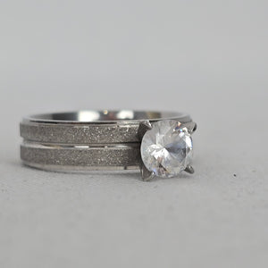 Silver-Tone Round Clear Crystal Solitaire Ring - Size 9.5