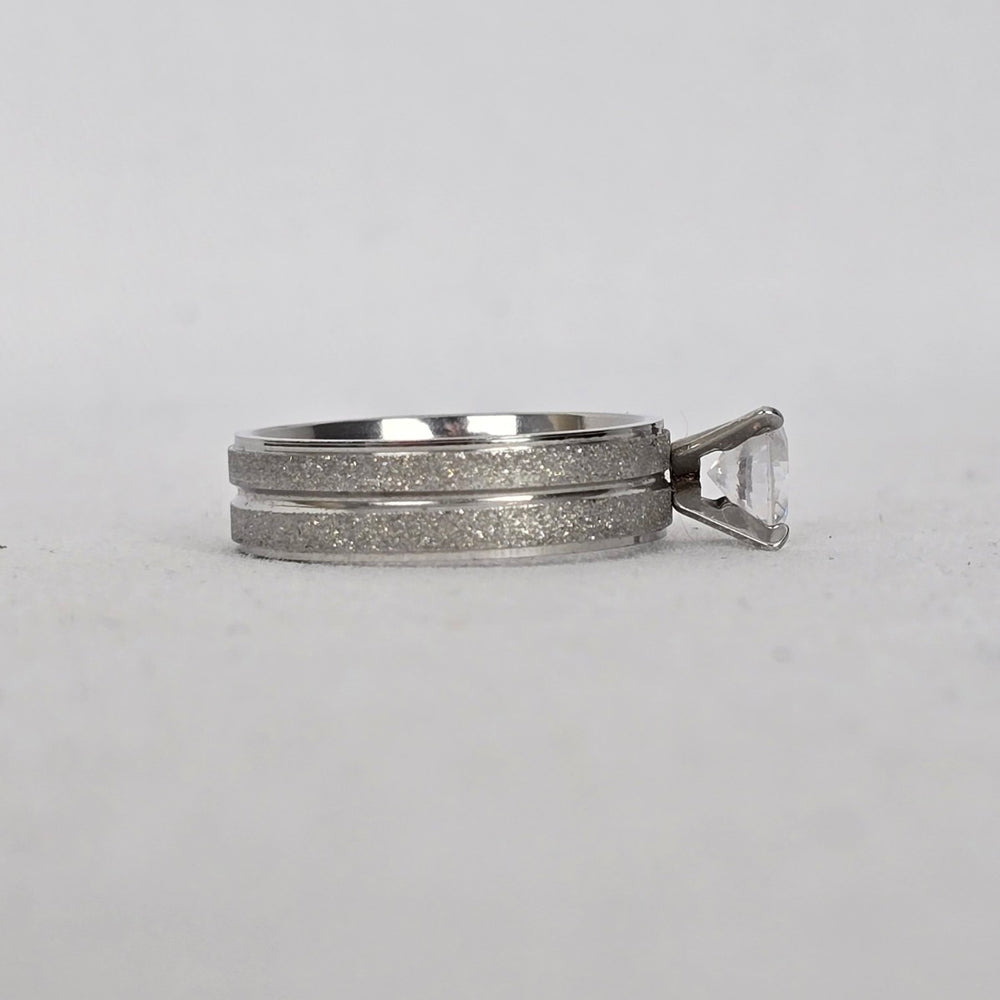 Silver-Tone Round Clear Crystal Solitaire Ring - Size 9.5