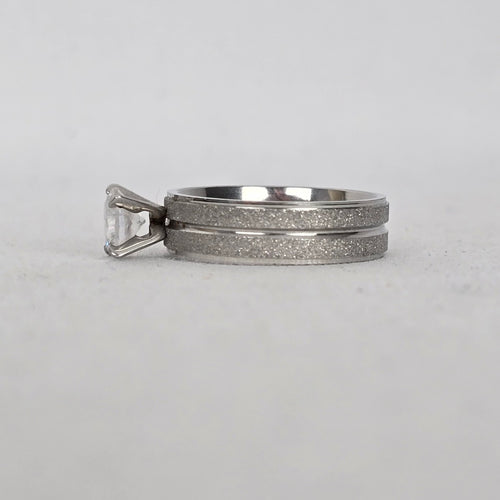 Silver-Tone Round Clear Crystal Solitaire Ring - Size 9.5