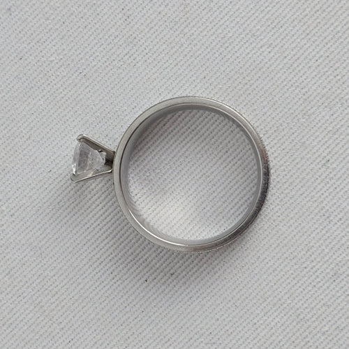 Silver-Tone Round Clear Crystal Solitaire Ring - Size 9.5