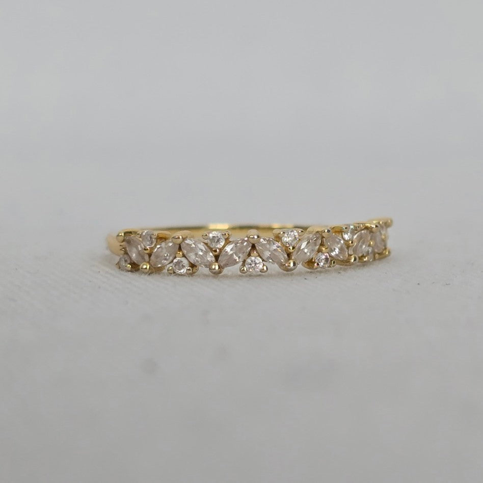MA 925 Sterling Silver Clear Marquise & Round Stone Band Ring - Size 8