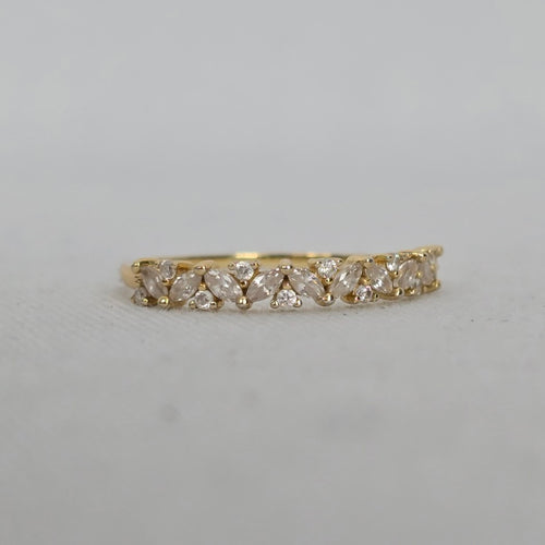 MA 925 Sterling Silver Clear Marquise & Round Stone Band Ring - Size 8