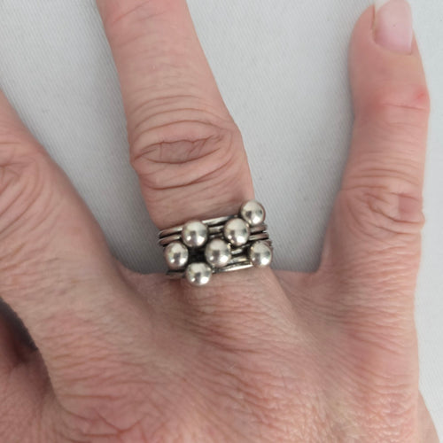 925 Sterling Silver Multi-Strand Beaded Cluster Ring - Size 6.5