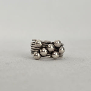 925 Sterling Silver Multi-Strand Beaded Cluster Ring - Size 6.5