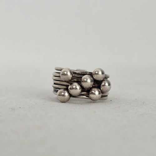 925 Sterling Silver Multi-Strand Beaded Cluster Ring - Size 6.5