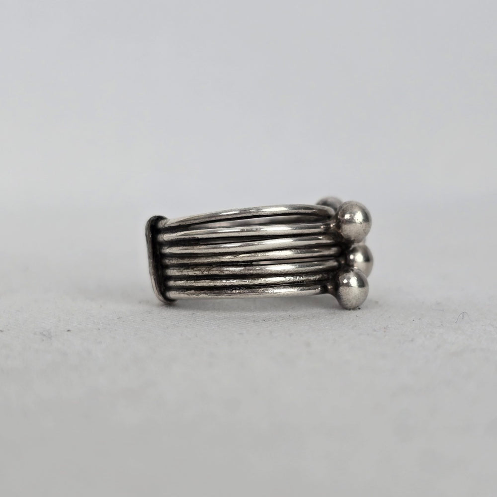 925 Sterling Silver Multi-Strand Beaded Cluster Ring - Size 6.5