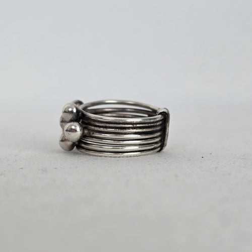 925 Sterling Silver Multi-Strand Beaded Cluster Ring - Size 6.5
