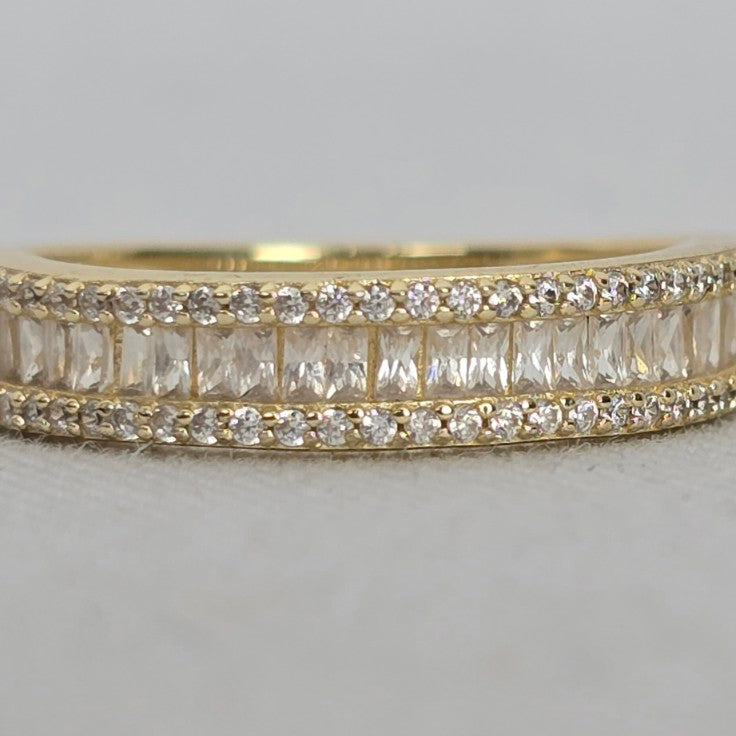 MA 925 Sterling Silver Clear Baguette Crystal Band Ring - Size 7