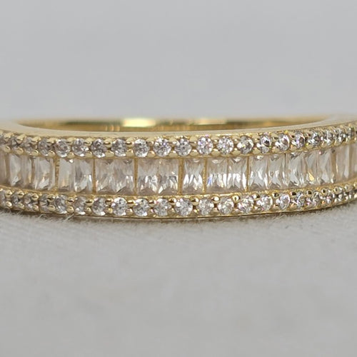 MA 925 Sterling Silver Clear Baguette Crystal Band Ring - Size 7