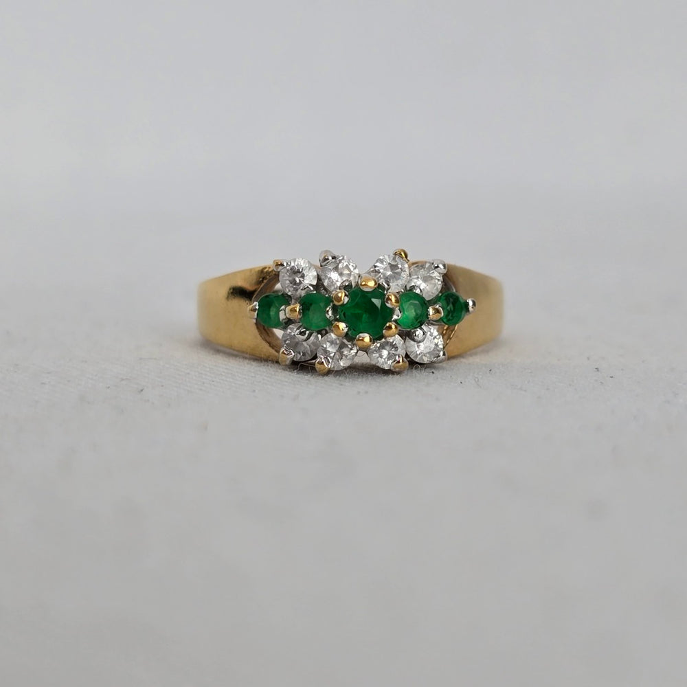 Vintage Gold-Tone Green & Clear Stone Cluster Ring - Size 8