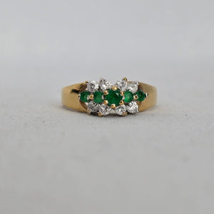 Vintage Gold-Tone Green & Clear Stone Cluster Ring - Size 8