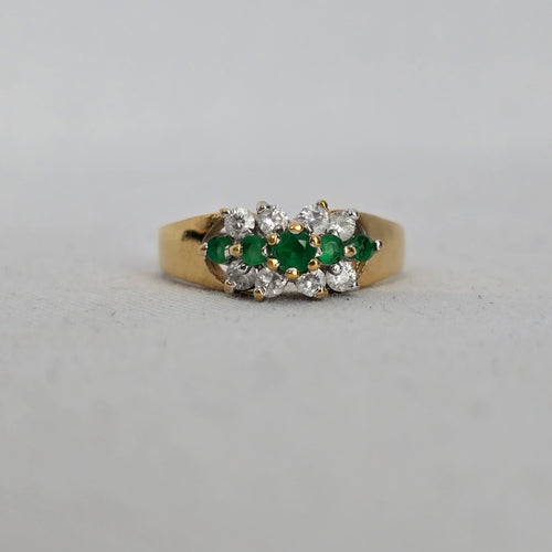 Vintage Gold-Tone Green & Clear Stone Cluster Ring - Size 8