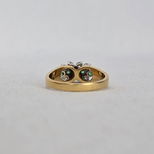 Vintage Gold-Tone Green & Clear Stone Cluster Ring - Size 8