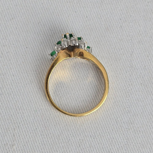 Vintage Gold-Tone Green & Clear Stone Cluster Ring - Size 8
