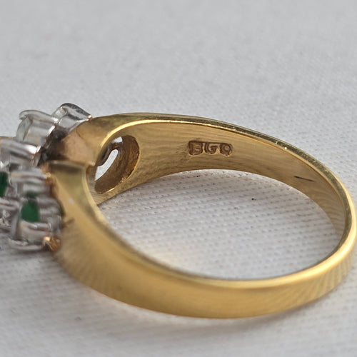 Vintage Gold-Tone Green & Clear Stone Cluster Ring - Size 8