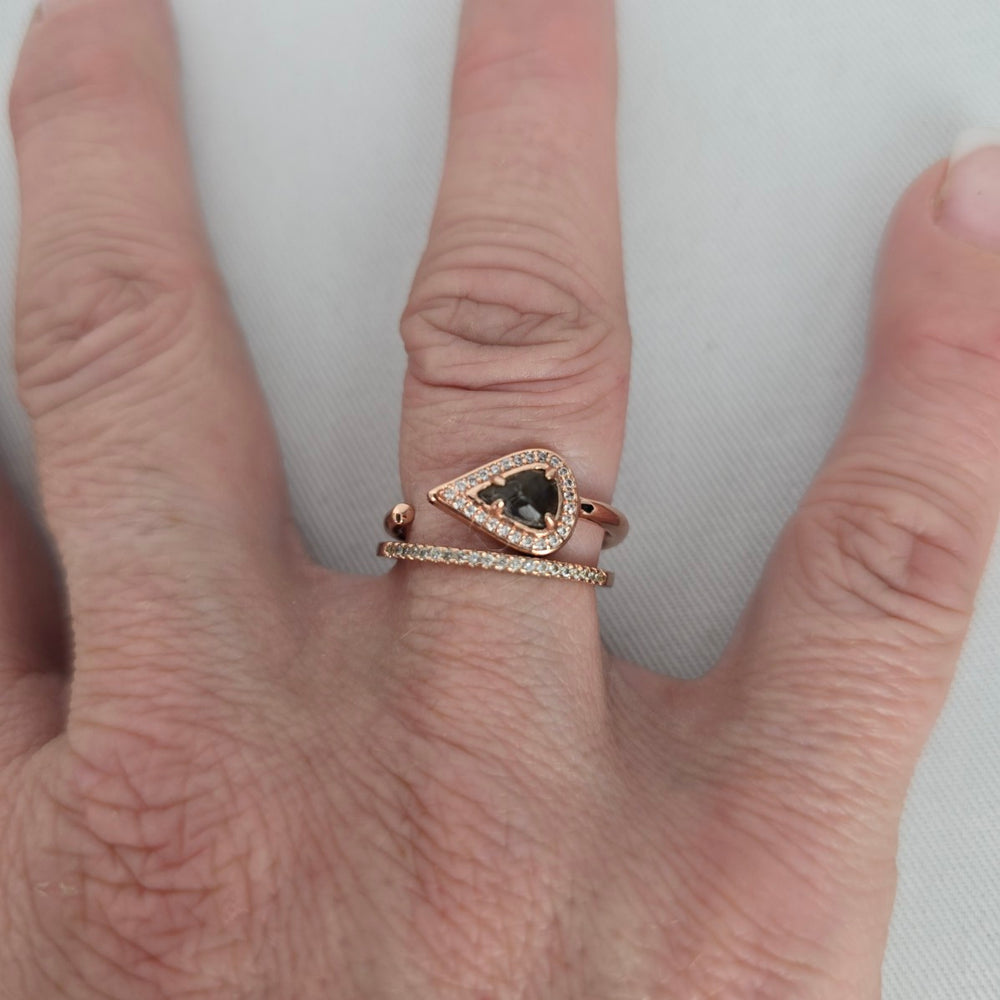 MA Rose Gold-Tone Teardrop Stone Wrap Ring Set with Clear Crystal Band - Size 7.5