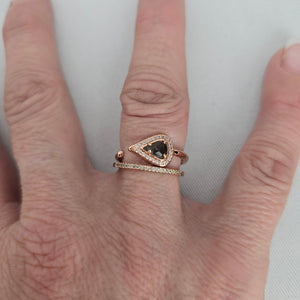 MA Rose Gold-Tone Teardrop Stone Wrap Ring Set with Clear Crystal Band - Size 7.5