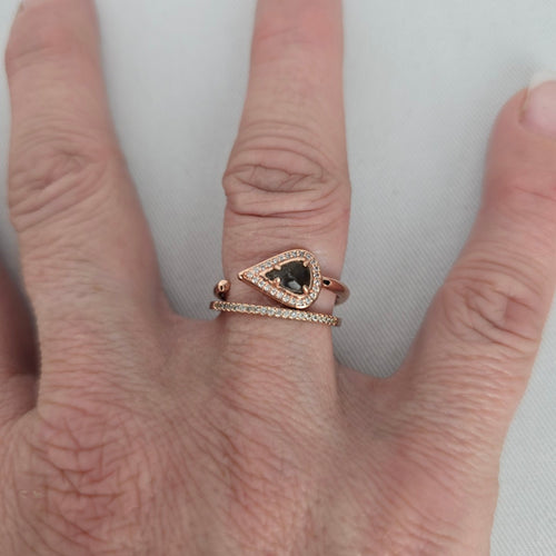 MA Rose Gold-Tone Teardrop Stone Wrap Ring Set with Clear Crystal Band - Size 7.5