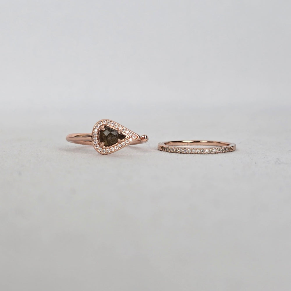 MA Rose Gold-Tone Teardrop Stone Wrap Ring Set with Clear Crystal Band - Size 7.5