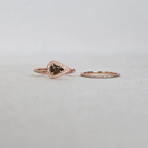 MA Rose Gold-Tone Teardrop Stone Wrap Ring Set with Clear Crystal Band - Size 7.5