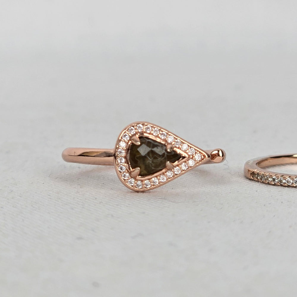 MA Rose Gold-Tone Teardrop Stone Wrap Ring Set with Clear Crystal Band - Size 7.5